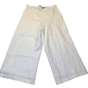 NWT For Cynthia White 100% Linen Wide Leg Pants Lined Elastic Waist Size XL